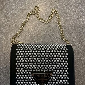 Fashion Black and Silver Crystal Embellished Clutch